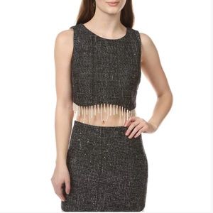 Lush Tweed Pearl Hem Top (XS) Black